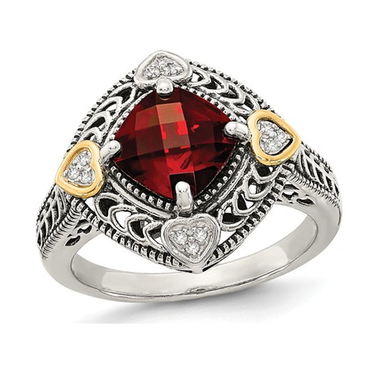 2.25 Carat (ctw) Natural Garnet Ring in Sterling Silver with 14K Gold Accents Image 1