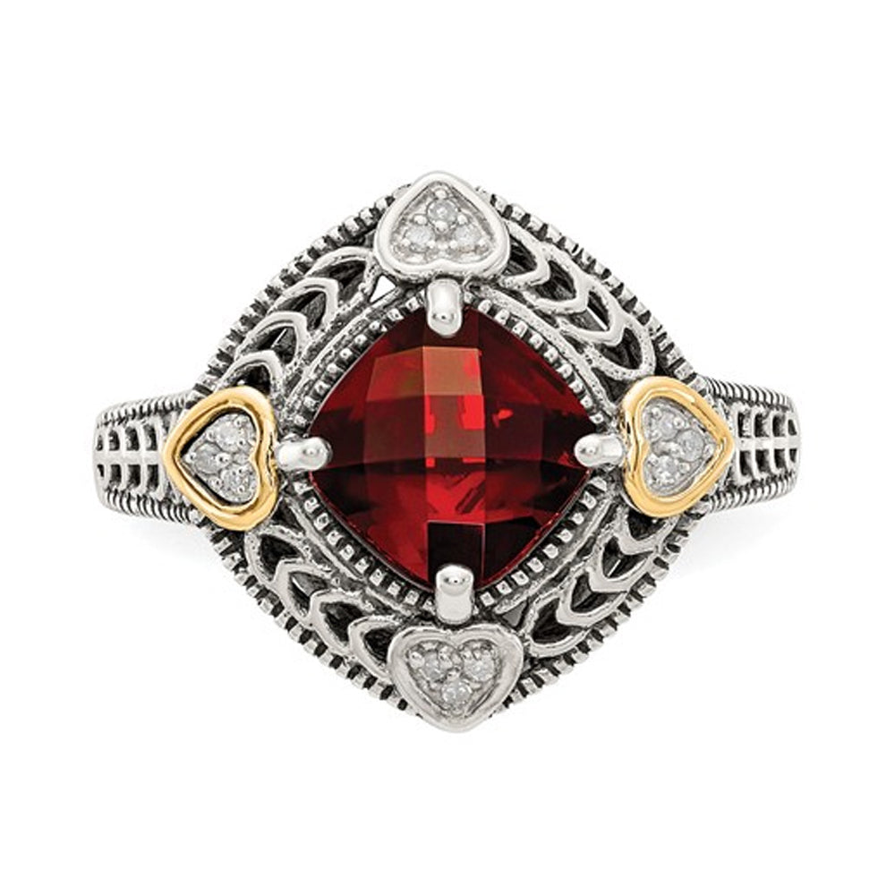 2.25 Carat (ctw) Natural Garnet Ring in Sterling Silver with 14K Gold Accents Image 2