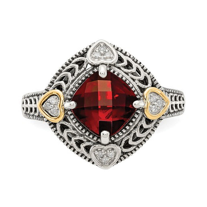 2.25 Carat (ctw) Natural Garnet Ring in Sterling Silver with 14K Gold Accents Image 2