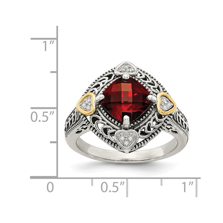 2.25 Carat (ctw) Natural Garnet Ring in Sterling Silver with 14K Gold Accents Image 3