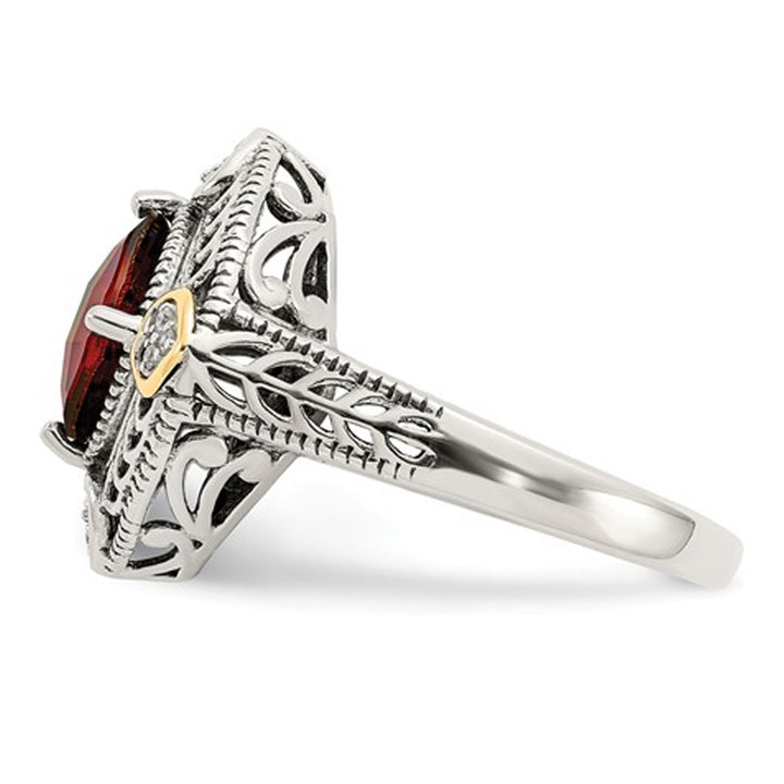 2.25 Carat (ctw) Natural Garnet Ring in Sterling Silver with 14K Gold Accents Image 4