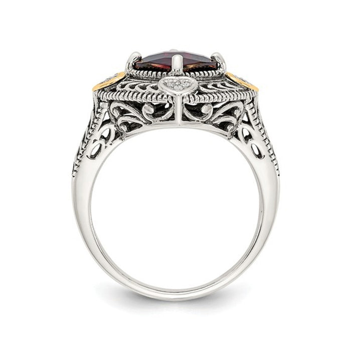 2.25 Carat (ctw) Natural Garnet Ring in Sterling Silver with 14K Gold Accents Image 4