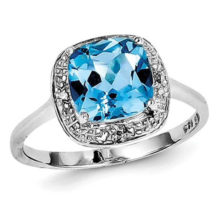 2.35 Carat (ctw) Swiss Blue Topaz Cushion Cut Ring in Sterling Silver Image 4