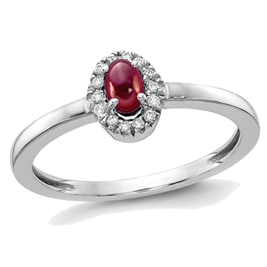 1/3 Carat (ctw) Natural Garnet Ring in 14K White Gold with Diamond Accents Image 1