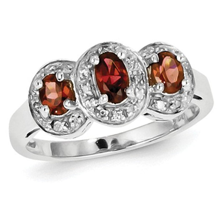 3/5 Carat (ctw) Three Stone Garnet Ring in Sterling Silver Image 4