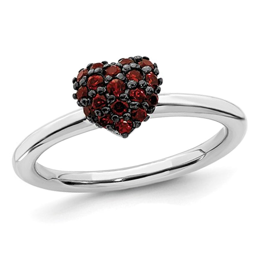 1/3 Carat (ctw) Garnet Promise Heart Ring in Sterling Silver Image 1