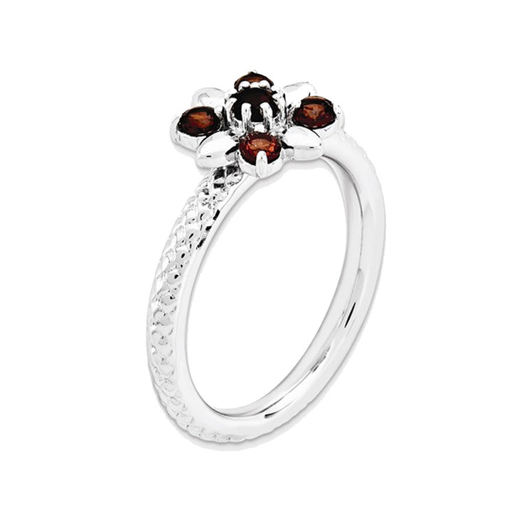 Natural Garnet Flower Ring 2/3 Carat (ctw) in Sterling Silver Image 2