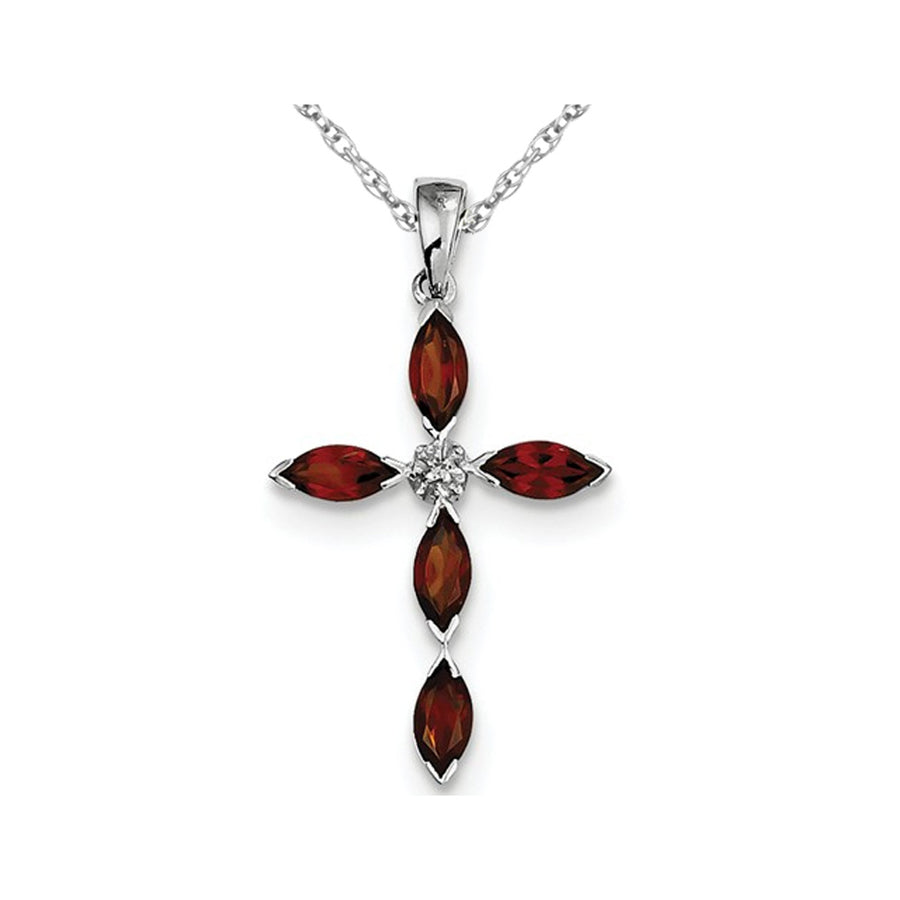 1.50 Carat (ctw) Garnet Cross Pendant Necklace in Sterling Silver with Chain Image 1