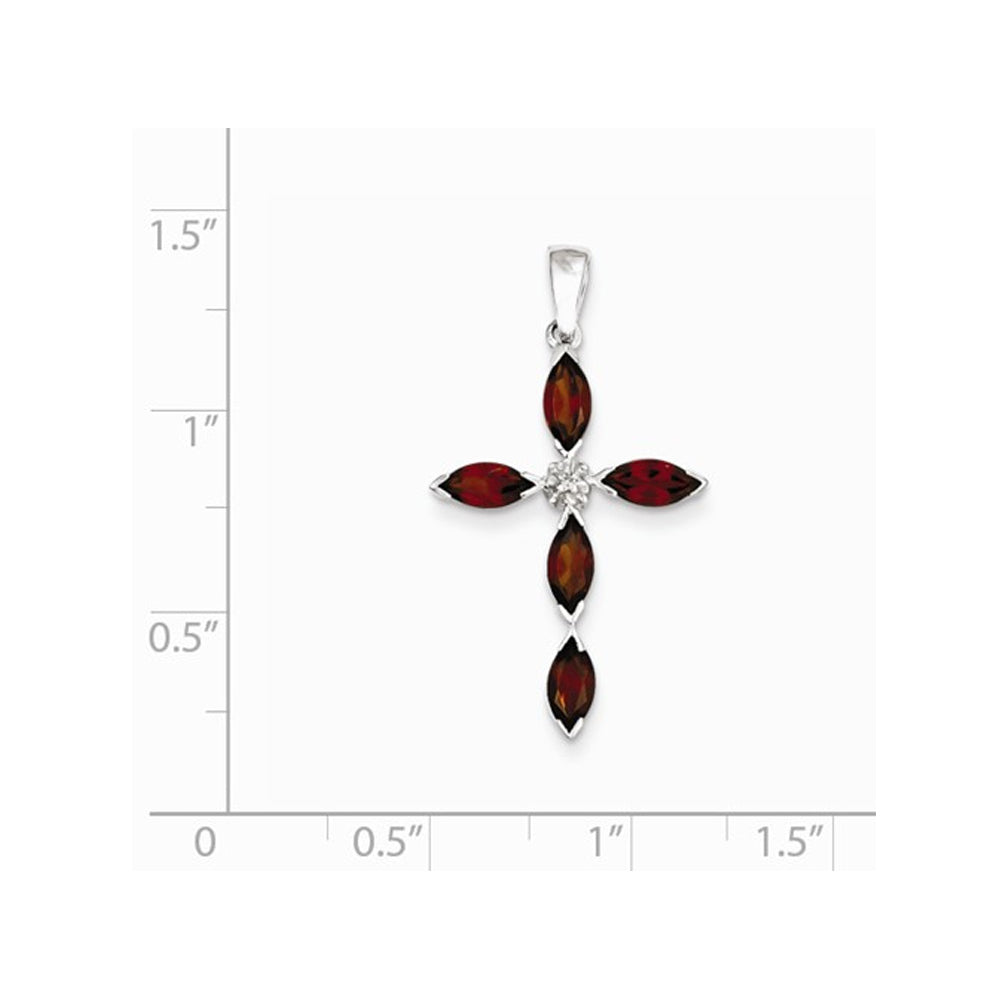 1.50 Carat (ctw) Garnet Cross Pendant Necklace in Sterling Silver with Chain Image 2
