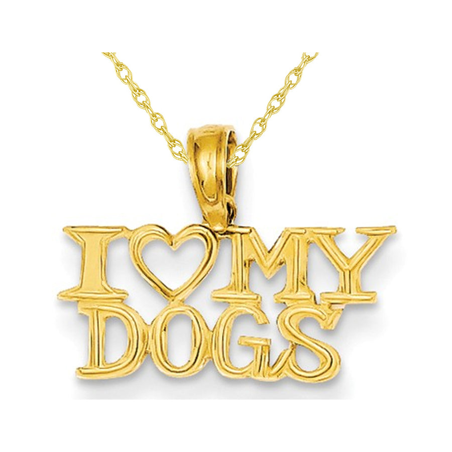 I LOVE MY DOGS Pendant Necklace in 14K Yellow Gold with Chain Image 1