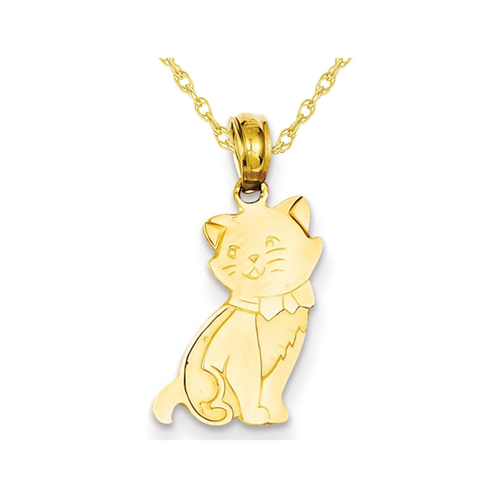 14K Yellow Gold Sitting Cat Pendant Necklace with Chain Image 1