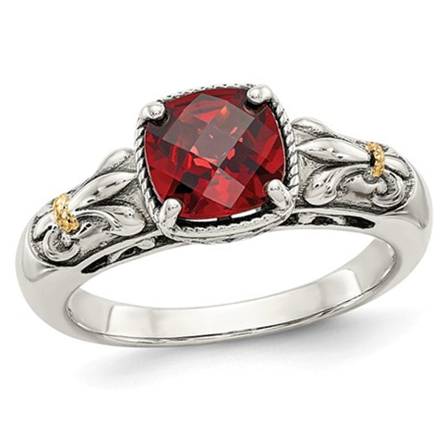 1.50 Carat (ctw) Natural Garnet Ring in Sterling Silver with 14K Gold Accents Image 1