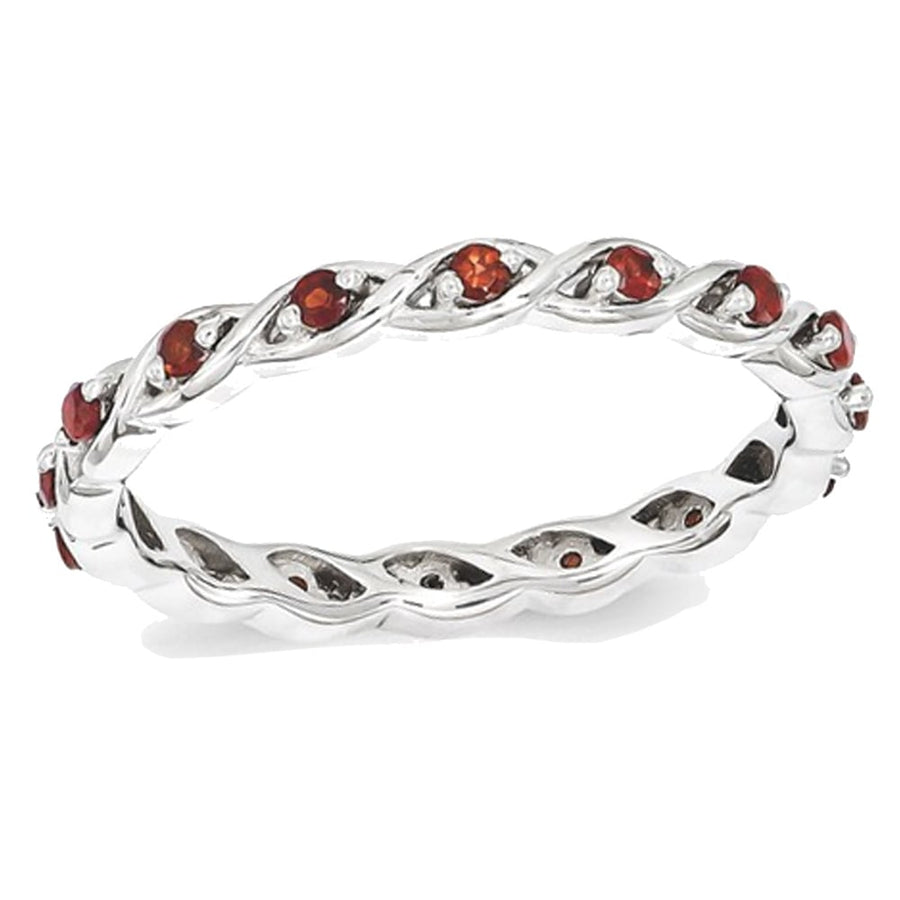 1/3 Carat (ctw) Garnet Eternity Twist Band Ring in Sterling Silver Image 1