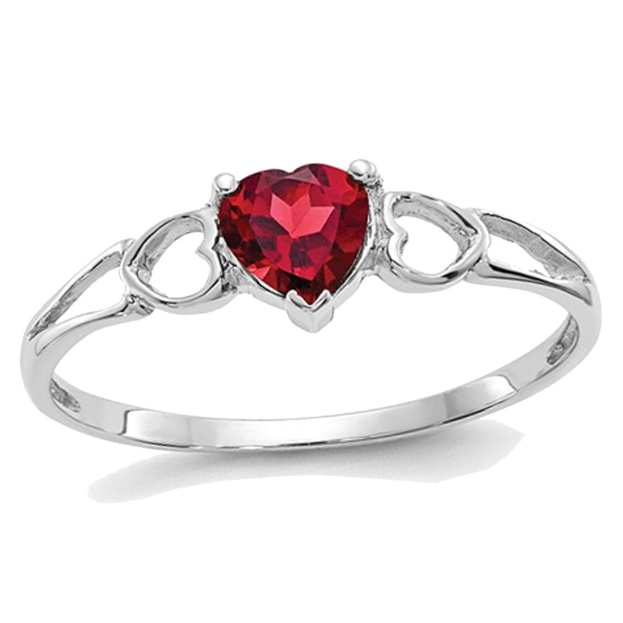 1/2 Carat (ctw) Natural Garnet Heart Promise Ring in 14K White Gold Image 1