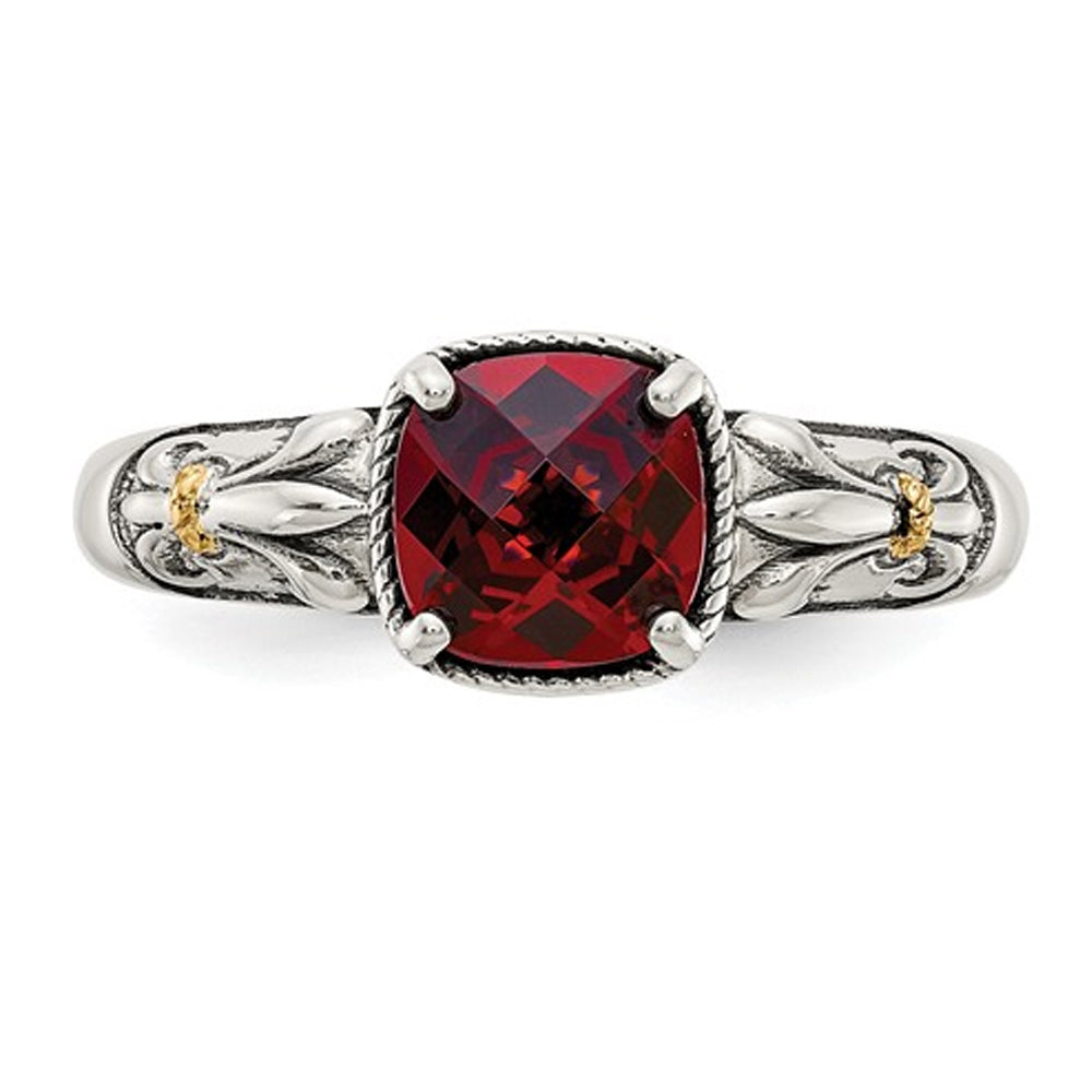 1.50 Carat (ctw) Natural Garnet Ring in Sterling Silver with 14K Gold Accents Image 3
