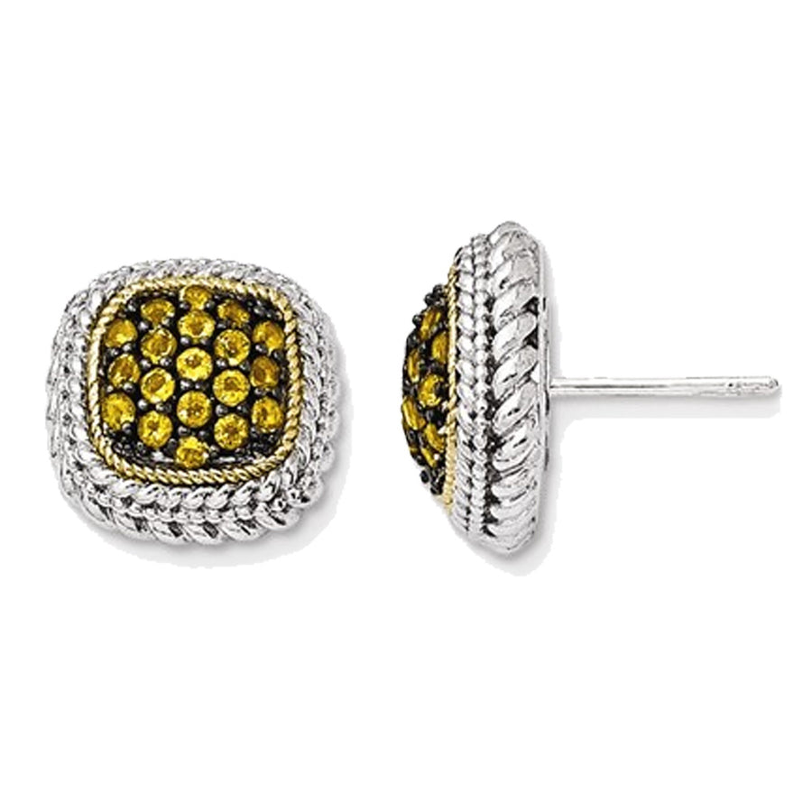 2/3 Carat (ctw) Citrine Cluster Earrings in Sterling Silver with 14K Gold Accents Image 1