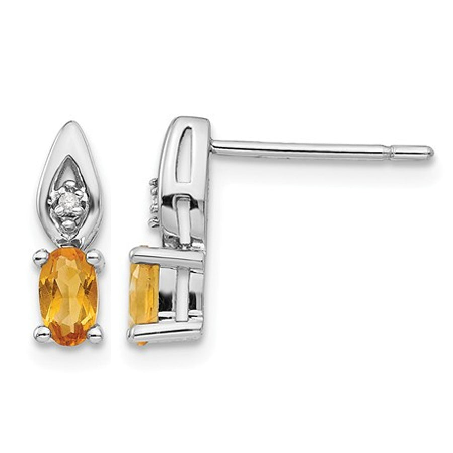 Natural Citrine 1/3 Carat (ctw) Solitaire Post Earrings in 14K White Gold Image 1