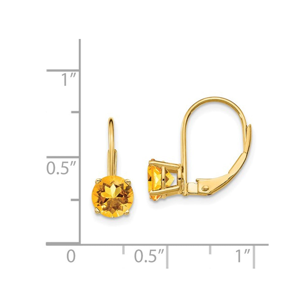 1.50 Carat (ctw) 6mm Natural Citrine Leverback Earrings in 14K Yellow Gold Image 2
