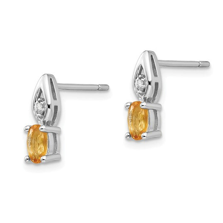 Natural Citrine 1/3 Carat (ctw) Solitaire Post Earrings in 14K White Gold Image 3