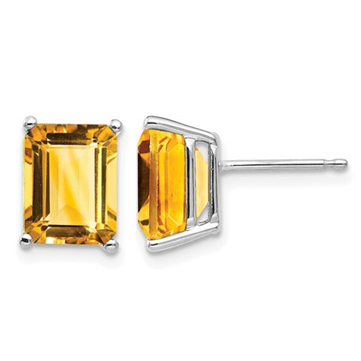 Citrine 4.20 Carat (ctw) Emerald Cut Solitaire Earrings in 14K White Gold Image 1