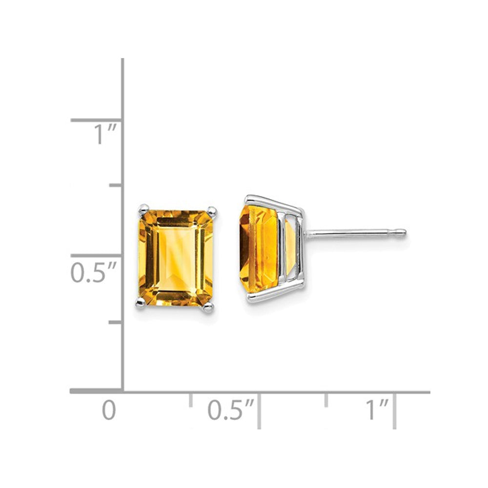 Citrine 4.20 Carat (ctw) Emerald Cut Solitaire Earrings in 14K White Gold Image 2