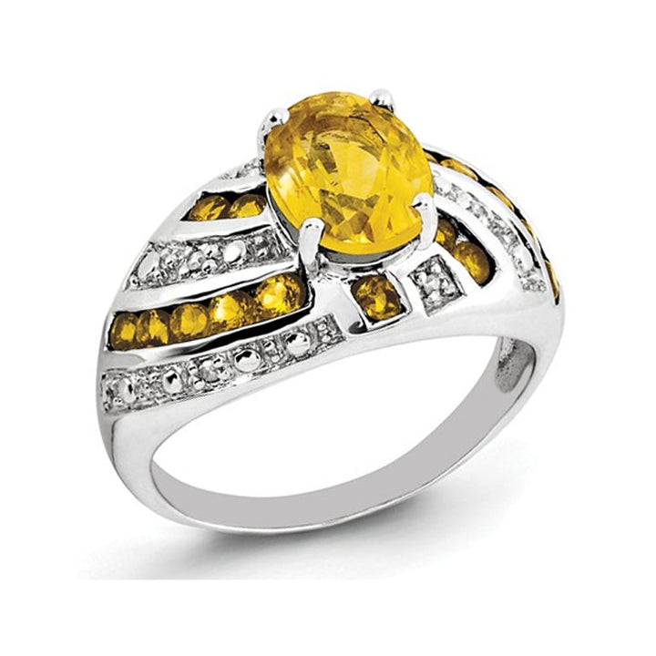 2.20 Carat (ctw) Natural Citrine Ring with Accent Diamonds in Sterling Silver Image 1