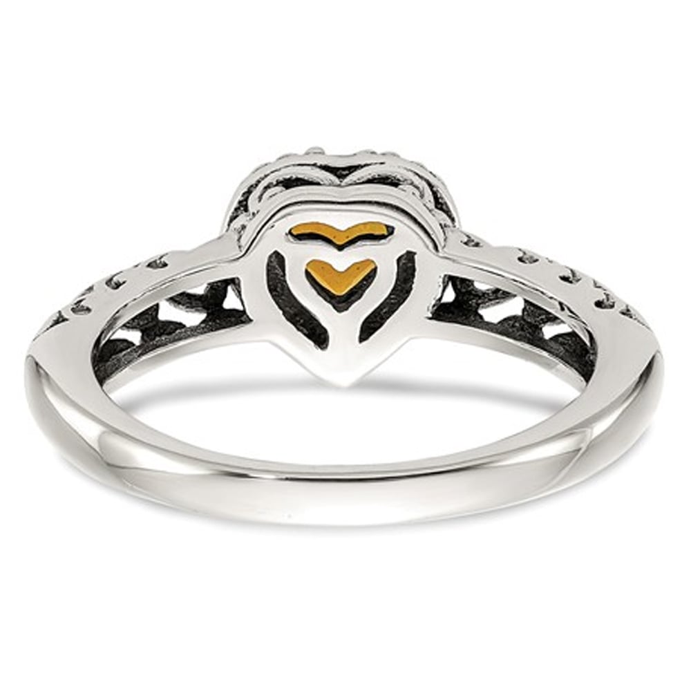 Antiqued Natural Citrine Heart Ring in Sterling Silver with 14K Gold Accents Image 2