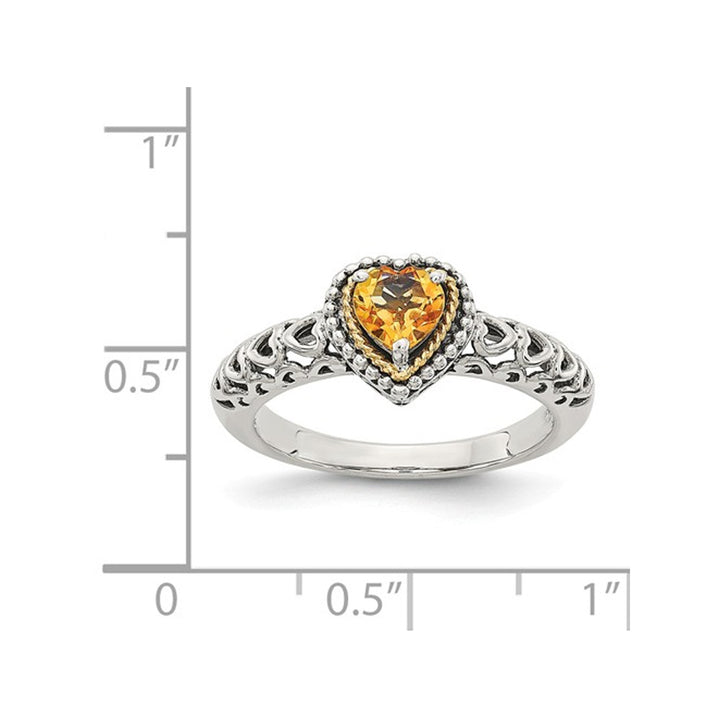 Antiqued Natural Citrine Heart Ring in Sterling Silver with 14K Gold Accents Image 4