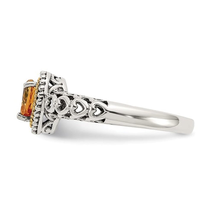 Antiqued Natural Citrine Heart Ring in Sterling Silver with 14K Gold Accents Image 4