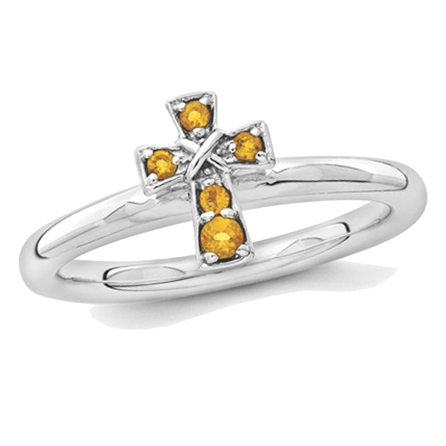 1/10 Carat (ctw) Citrine Cross Ring in Sterling Silver Image 1