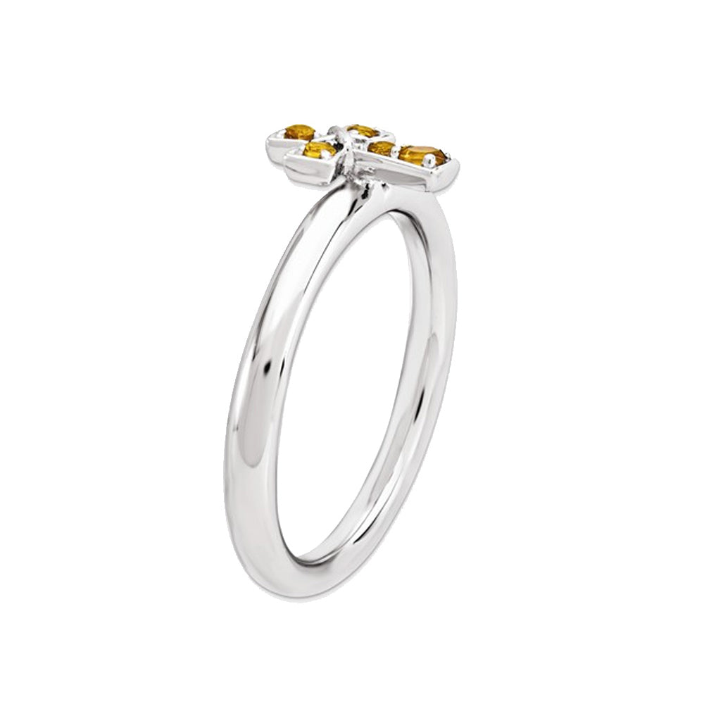 1/10 Carat (ctw) Citrine Cross Ring in Sterling Silver Image 2