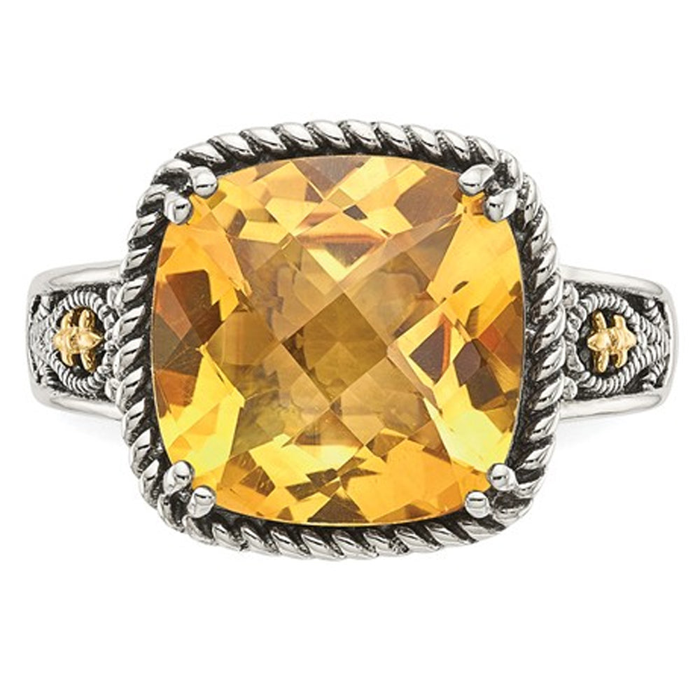 5.85 Carat (ctw) Antiqued Natural Citrine Ring Sterling Silver with 14K Gold Accents Image 3