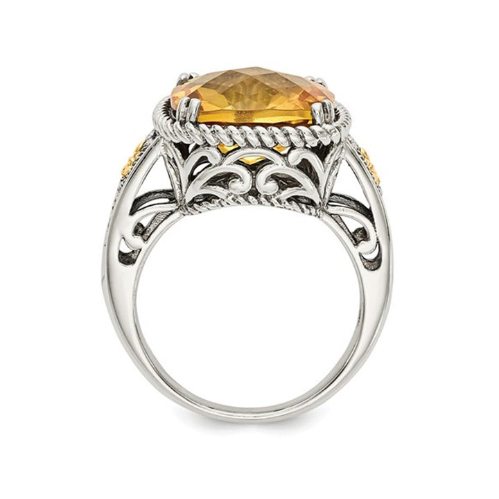 5.85 Carat (ctw) Antiqued Natural Citrine Ring Sterling Silver with 14K Gold Accents Image 4