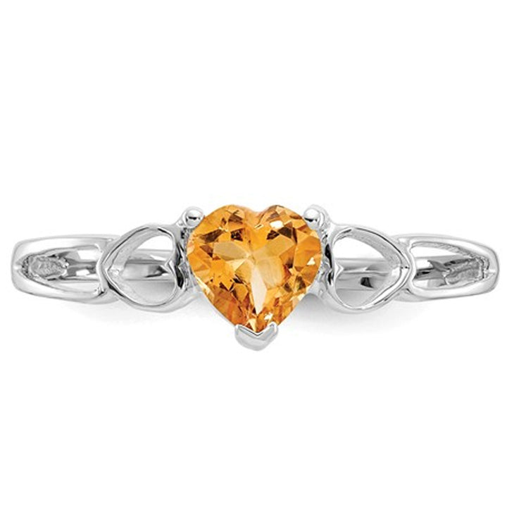 Citrine Promise Heart Ring 2/5 Carat (ctw) in 10K White Gold Image 3