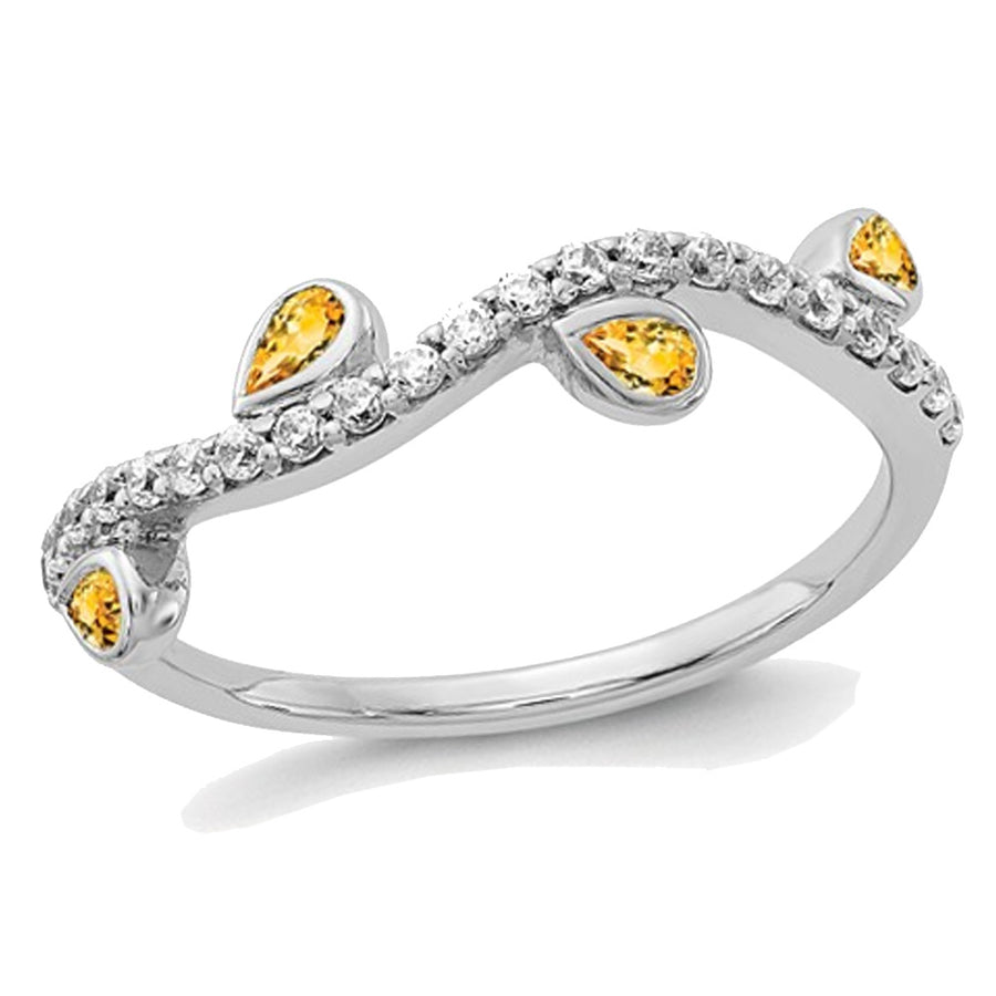 7/10 Carat (ctw) Citrine Vine Ring Band with Accent Diamonds in 14K White Gold Image 1