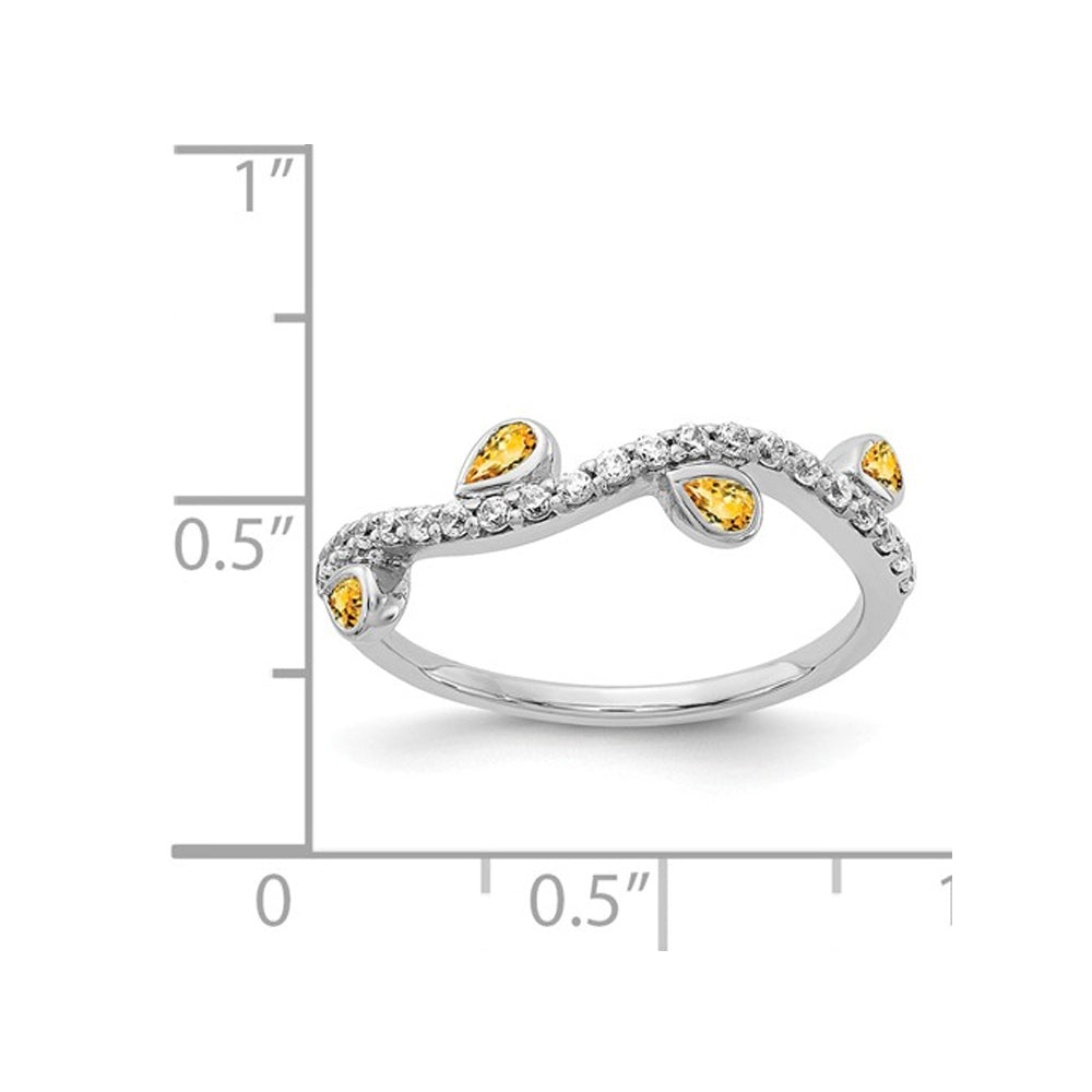 7/10 Carat (ctw) Citrine Vine Ring Band with Accent Diamonds in 14K White Gold Image 2