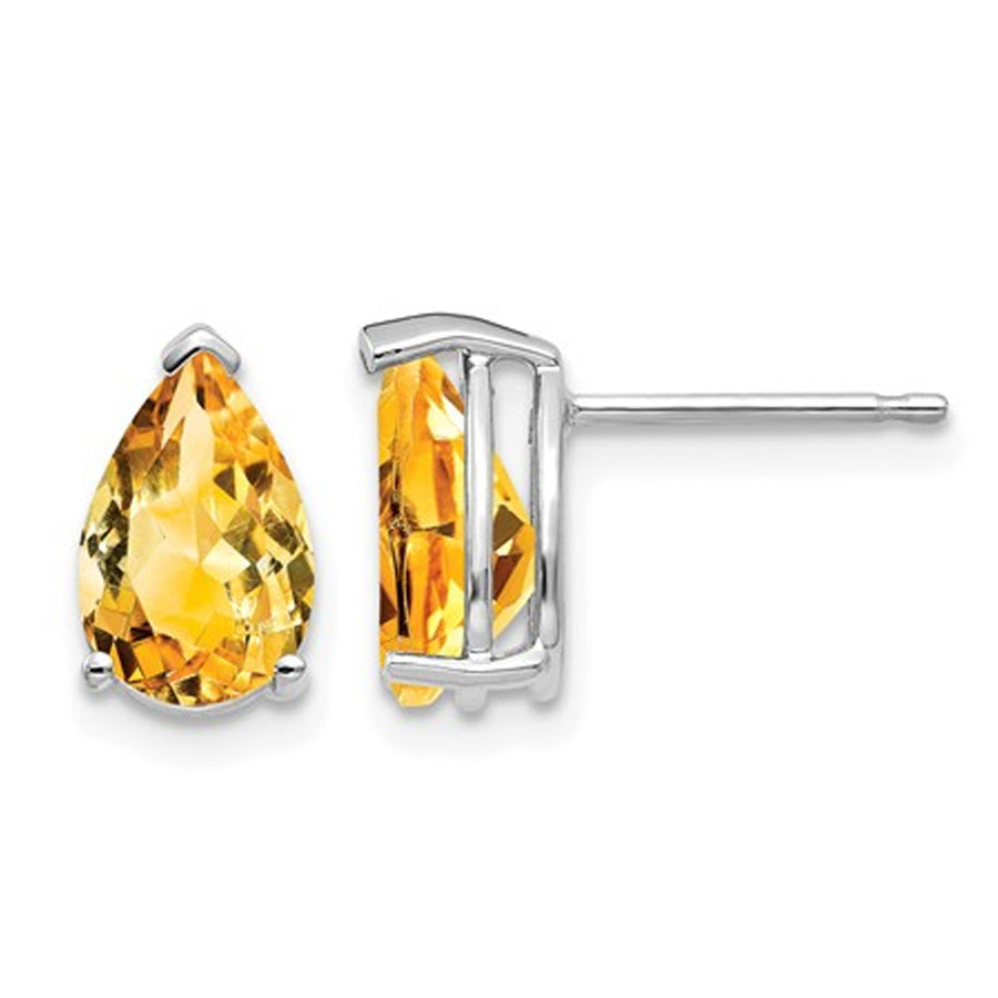 Natural Citrine 2.20 Carat (ctw) Tear Drop Solitaire Earrings in 14K White Gold Image 1