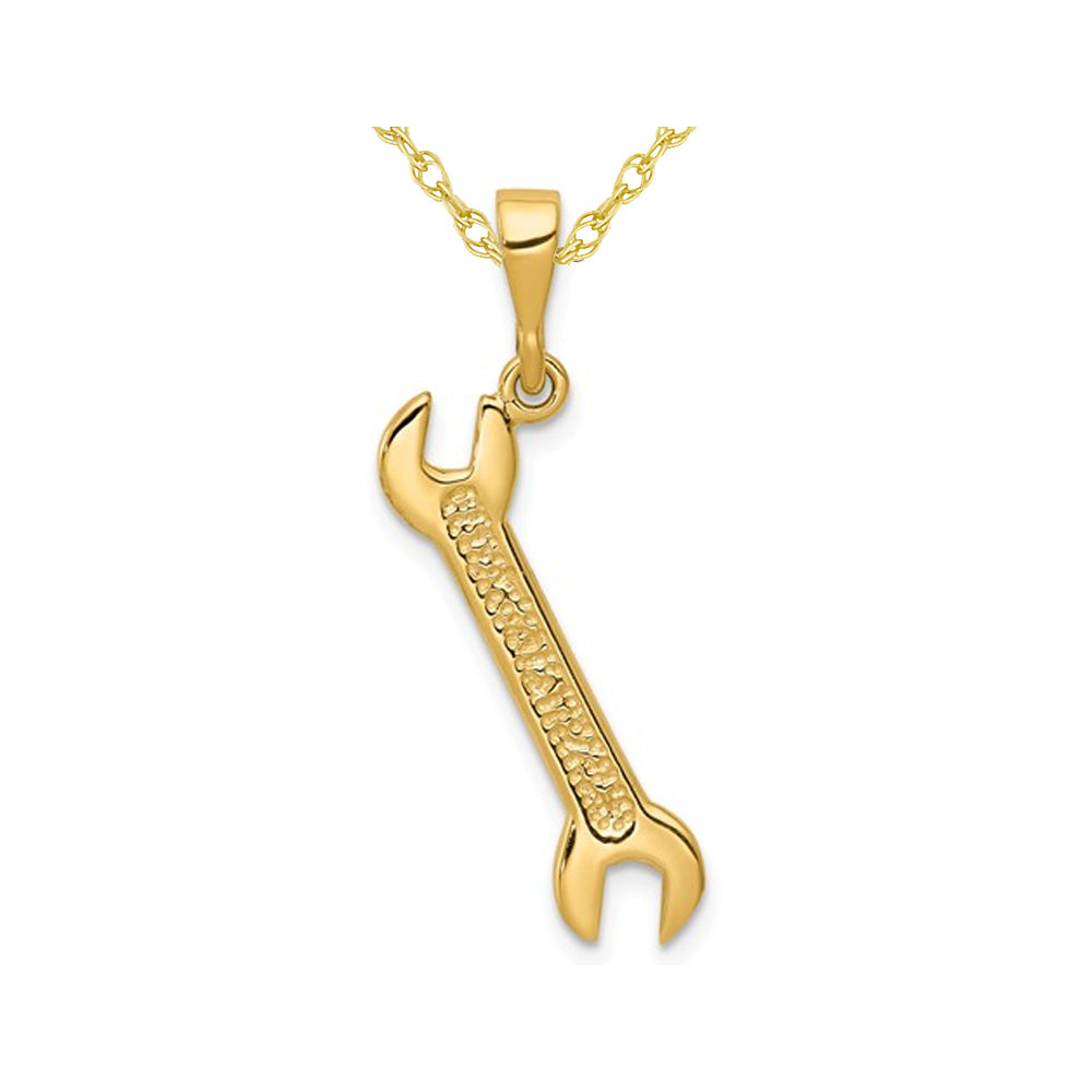 14K Yellow Gold Wrench Charm Pendant Necklace with Chain Image 1