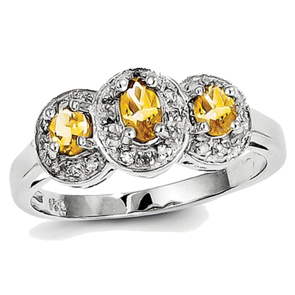 1/2 Carat (ctw) Three-Stone Oval Citrine Ring in Sterling Silver Image 4