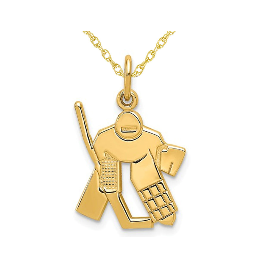 14K Yellow Gold Hockey Goalie Charm Pendant Necklace with Chain Image 1