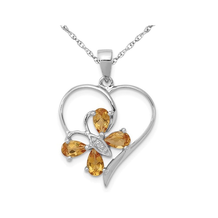 2/3 Carat (ctw) Citrine Butterfly Heart Pendant Necklace in Sterling Silver with Chain Image 1