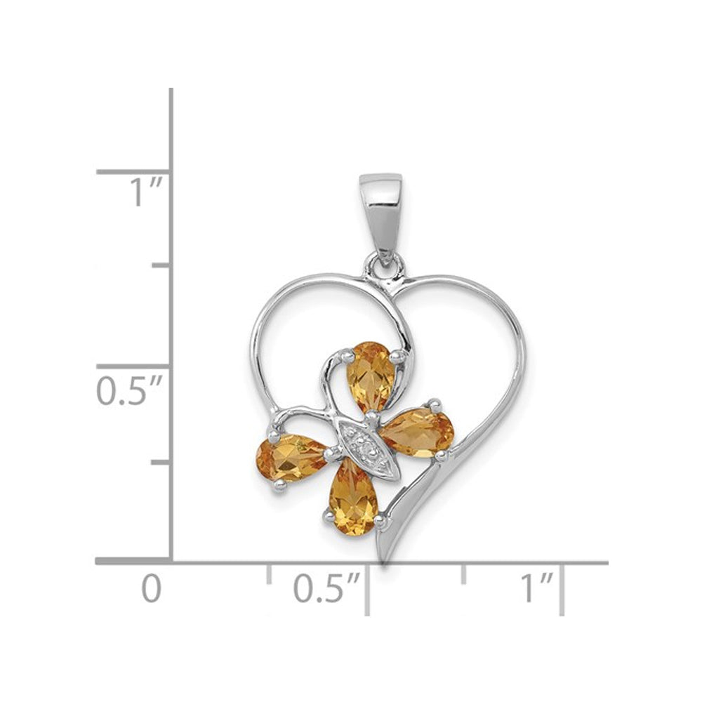 2/3 Carat (ctw) Citrine Butterfly Heart Pendant Necklace in Sterling Silver with Chain Image 2