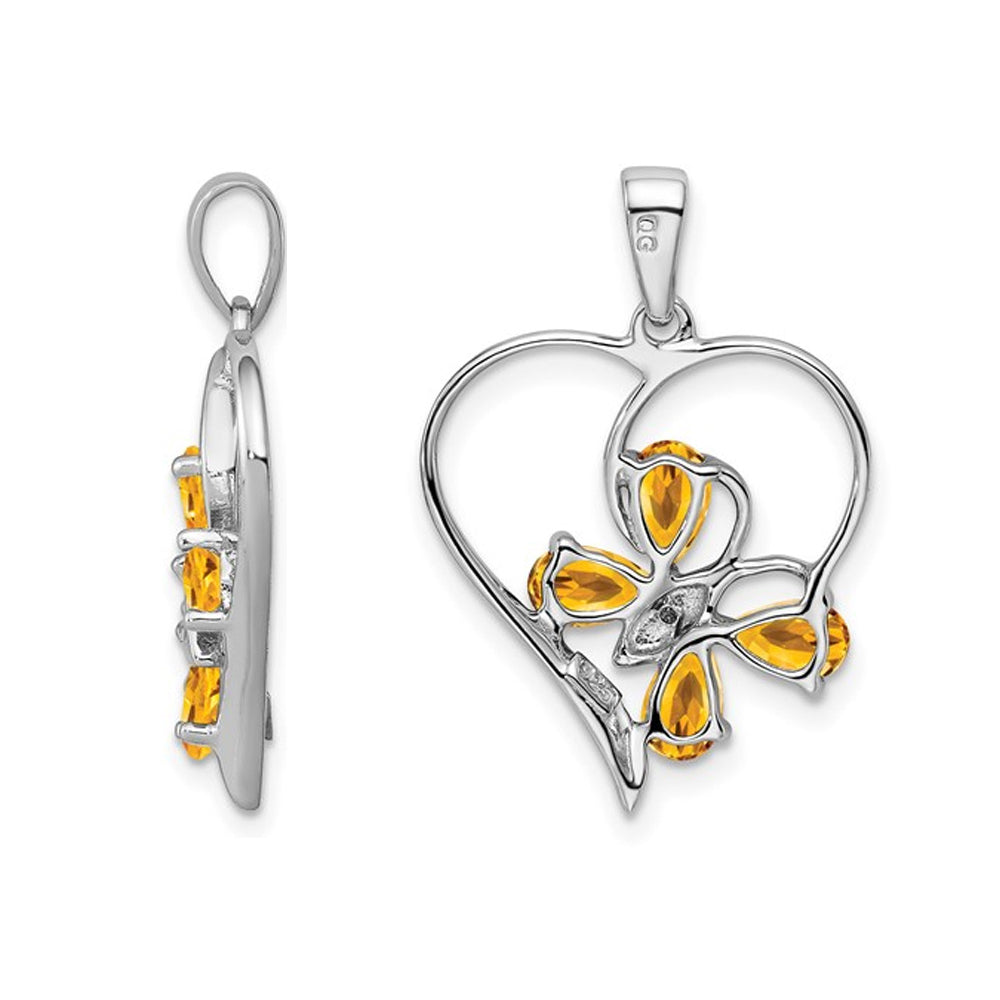 2/3 Carat (ctw) Citrine Butterfly Heart Pendant Necklace in Sterling Silver with Chain Image 3