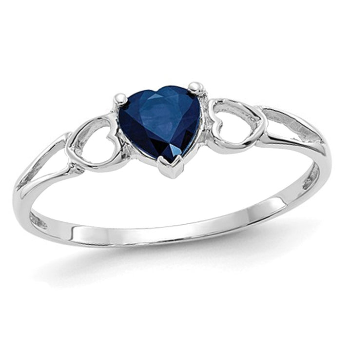 1/2 Carat (ctw) Natural Blue Sapphire Heart Promise Ring in 14K White Gold Image 1