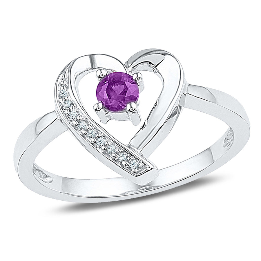 Sterling Silver Lab Created Amethyst and Accent Diamond Heart Promise Ring 1/5 Carat (ctw) Image 1