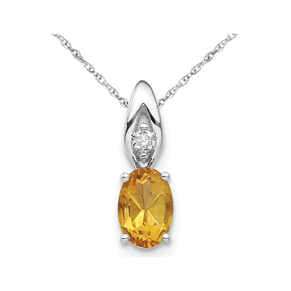 14K White Gold Solitaire Citrine Pendant Necklace 1/3 Carat (ctw) with Chain Image 1
