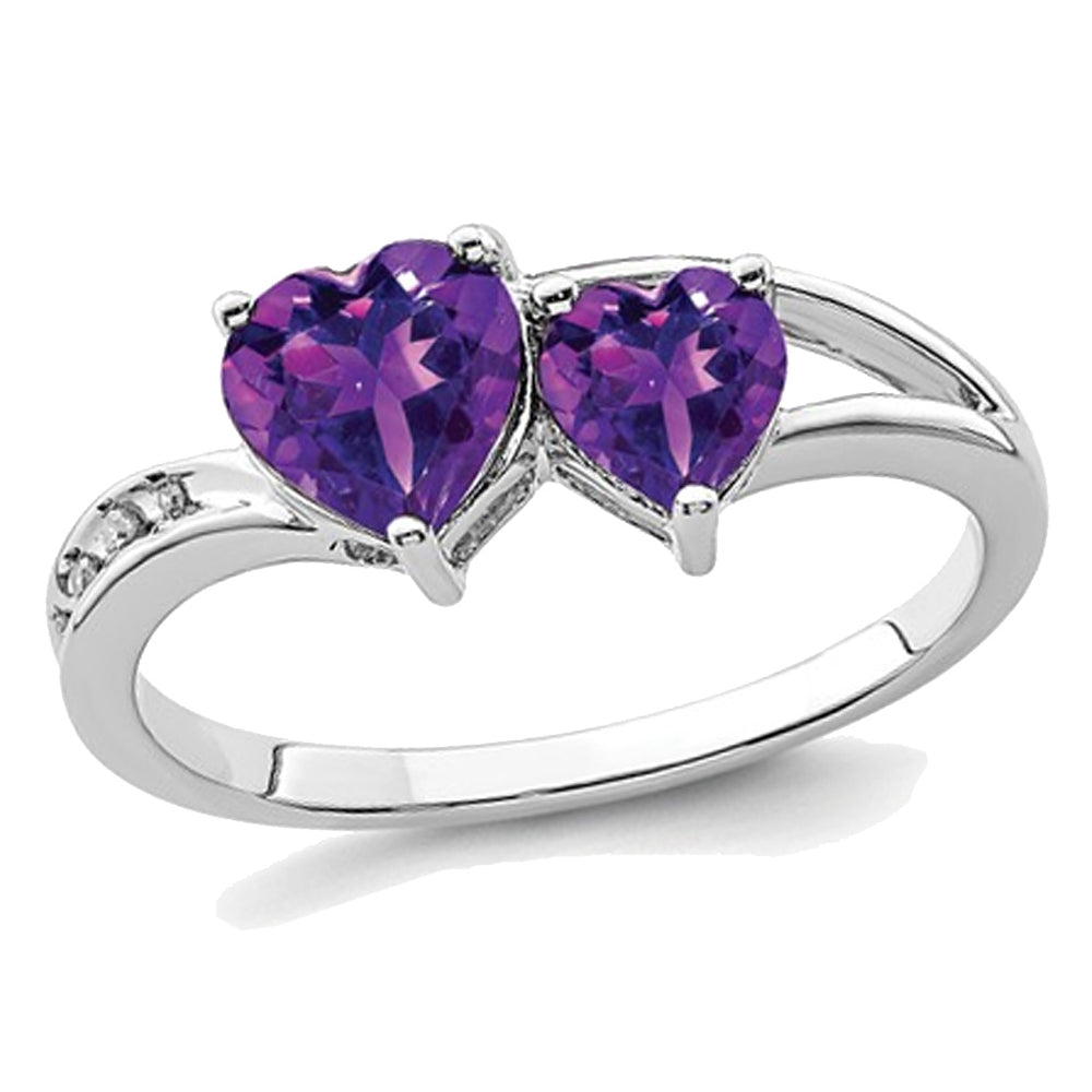 9/10 Carat (ctw) Natural Amethyst Double Heart Promise Ring in Sterling Silver Image 1