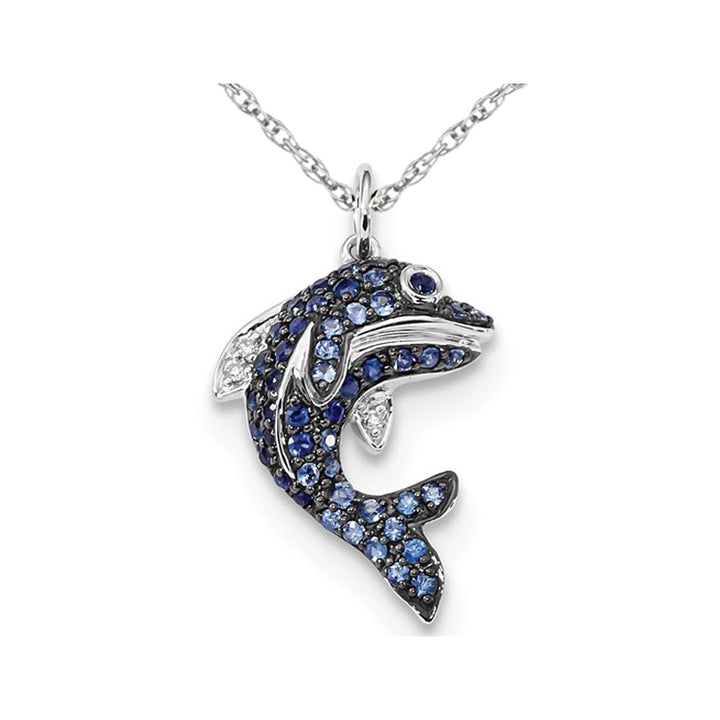 1/2 Carat (ctw) Natural Blue Sapphire Dolphin Pendant Necklace in 14K White Gold with Chain Image 1