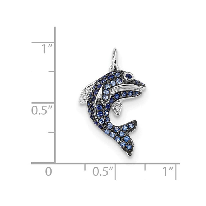 1/2 Carat (ctw) Natural Blue Sapphire Dolphin Pendant Necklace in 14K White Gold with Chain Image 2