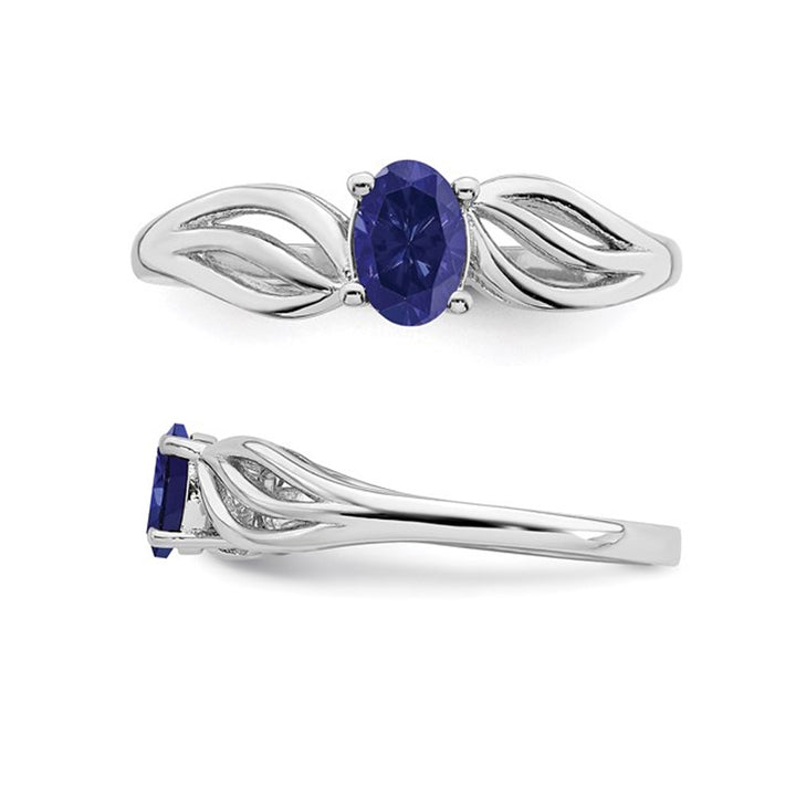 1/2 Carat (ctw) Oval Cut lab Created Sapphire Ring in Sterling Silver Image 4